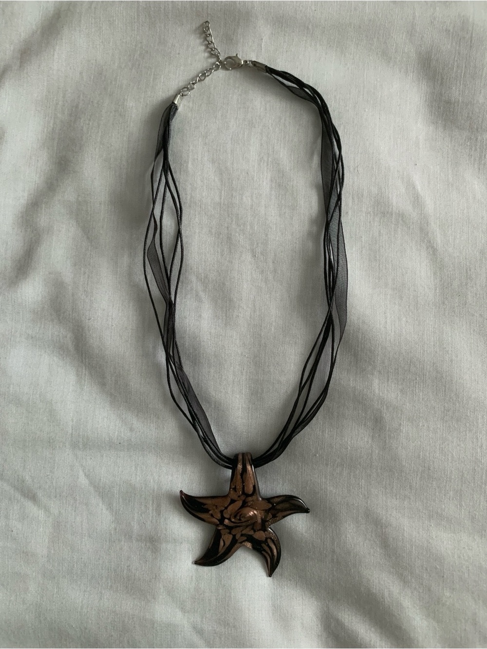 Vintage Murano Glass Style Starfish Pendant Ribbon Necklace NWOT